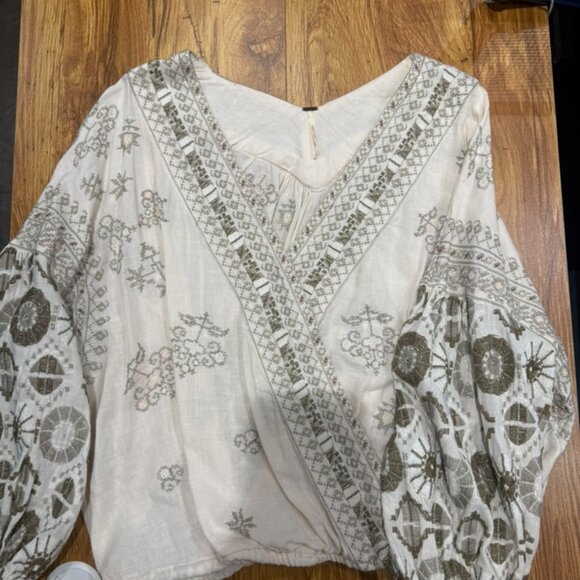 Free People Embroidered Bell Top, Cream/Earth Tones - Picture 3 of 6